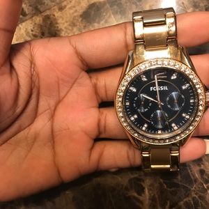 Navy Blue Face Gold Fossil Watch